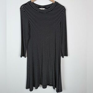 American Eagle Soft & Sexy Striped Long Sleeve T-Shirt Dress Black White Medium
